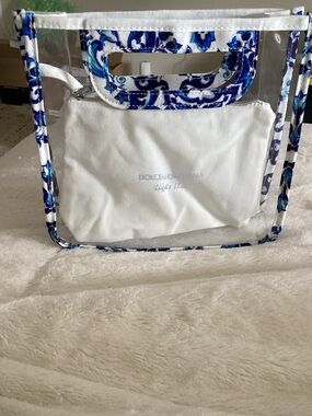 Dolce & Gabbana Clear Clutch with Blue Floral Trim and attached white pouch